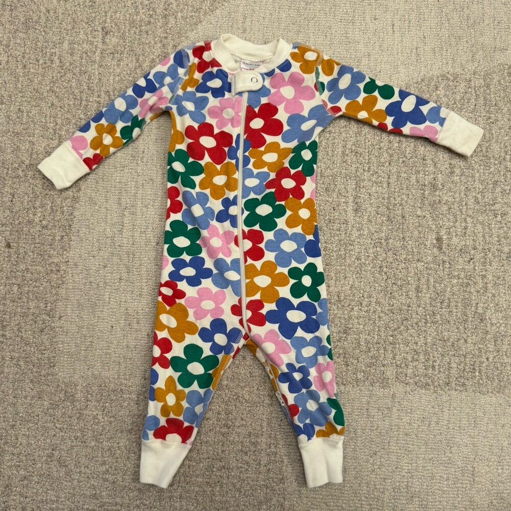 Hanna Andersson HannaJams Colorful Daisy Flower Zip Up Footless Cotton Sleeper - Picture 2 of 6